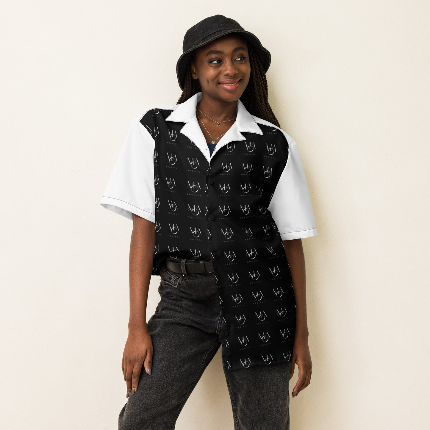 Unisex button shirt black & white M.A. Society