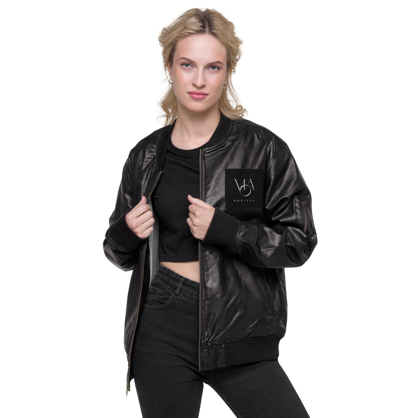 Leather Bomber Jacket black Unisex M.A. SOCIETY