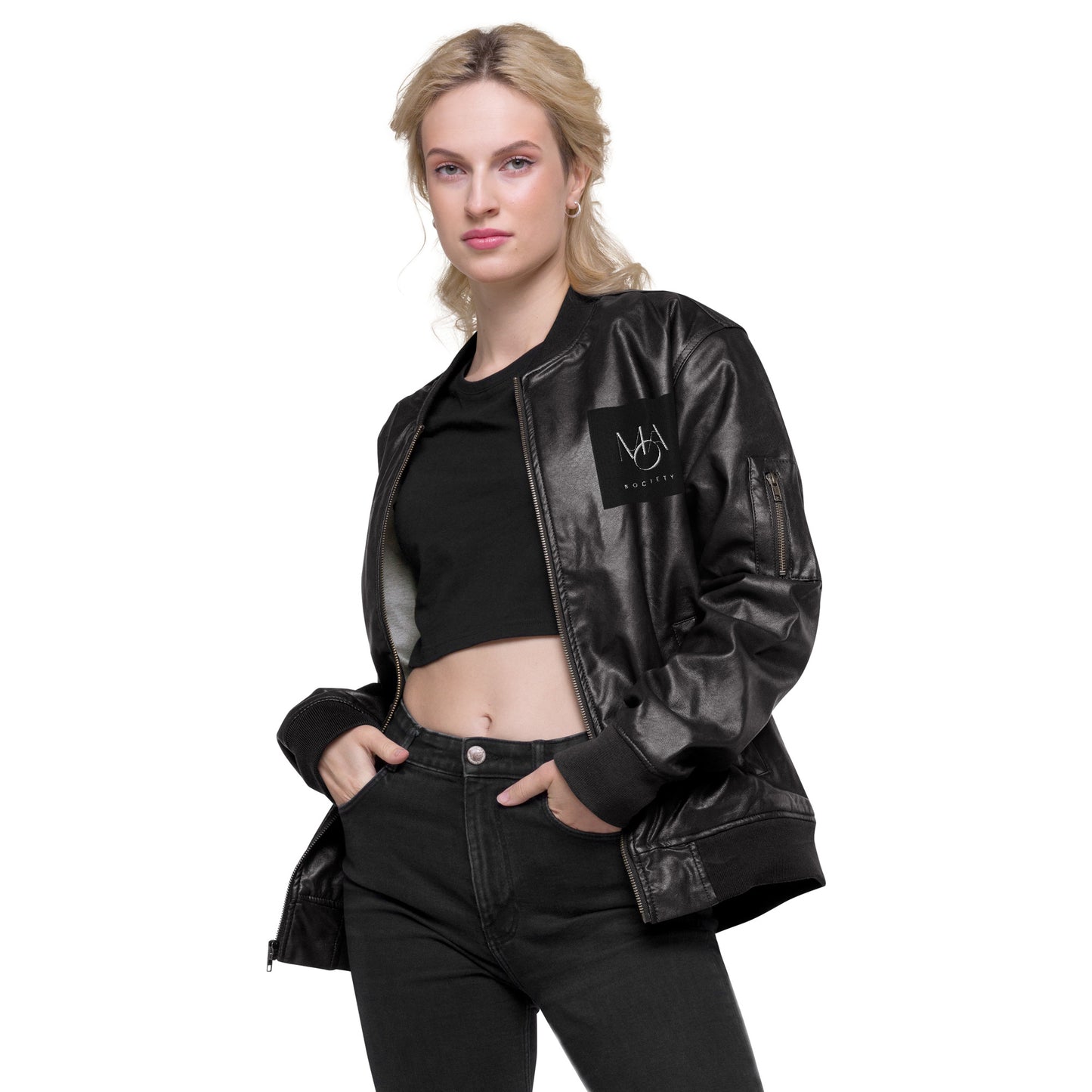 Leather Bomber Jacket black Unisex M.A. SOCIETY