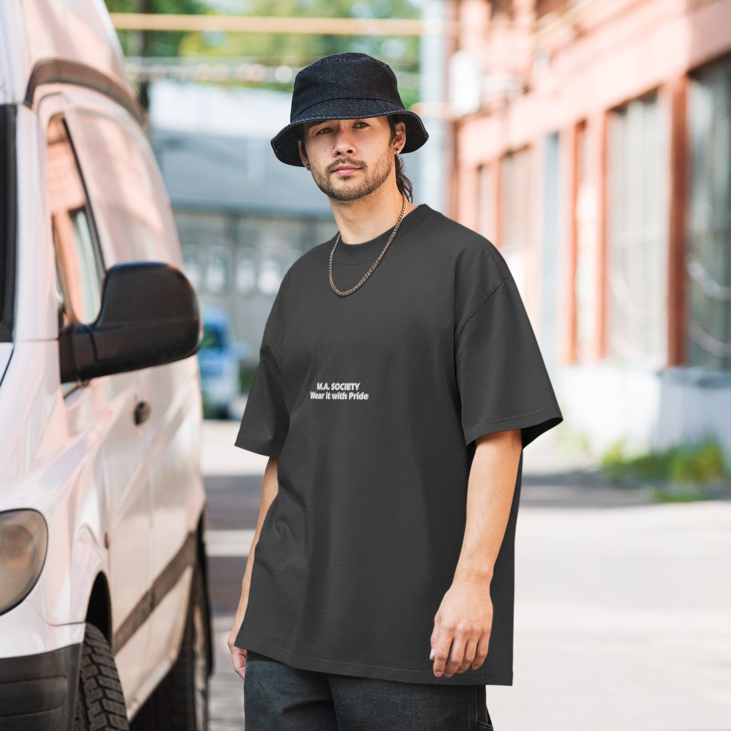 Oversized faded t-shirt black print - M.A. SOCIETY