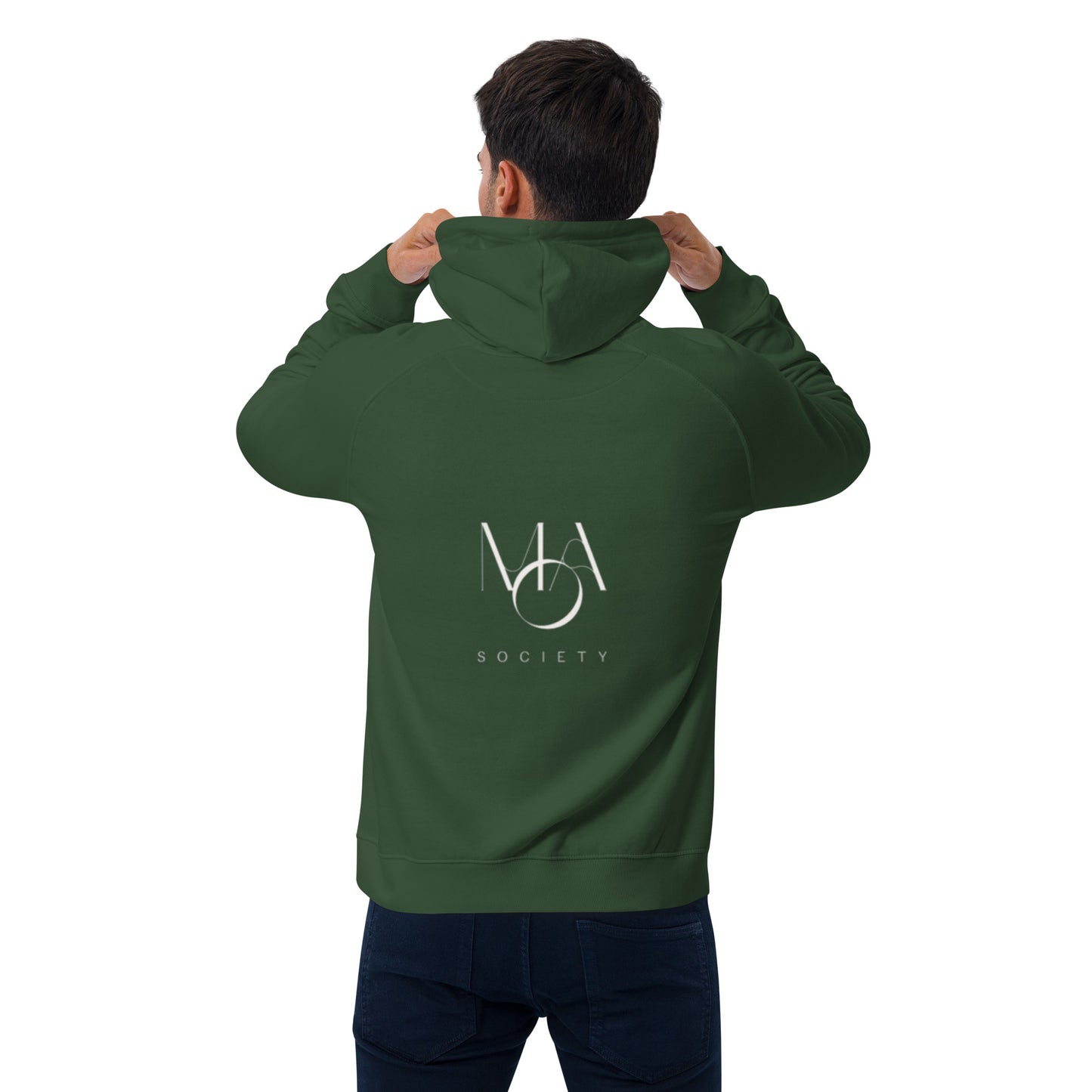 Unisex eco raglan Bottle Green hoodie