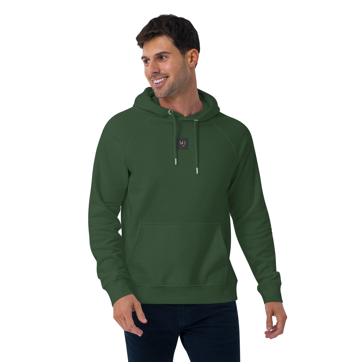 Unisex eco raglan Bottle Green hoodie