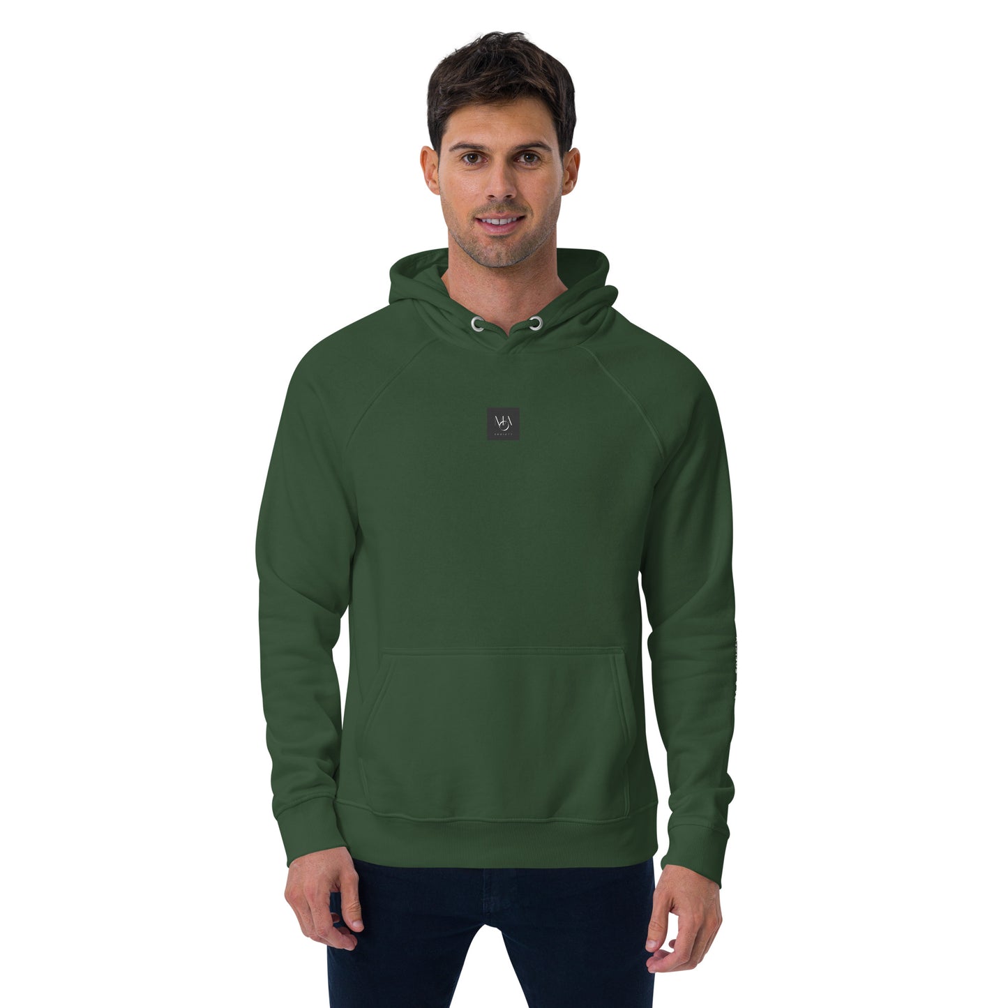 Unisex eco raglan Bottle Green hoodie