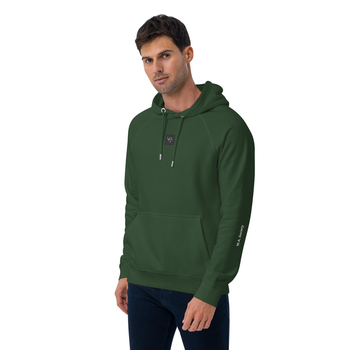 Unisex eco raglan Bottle Green hoodie
