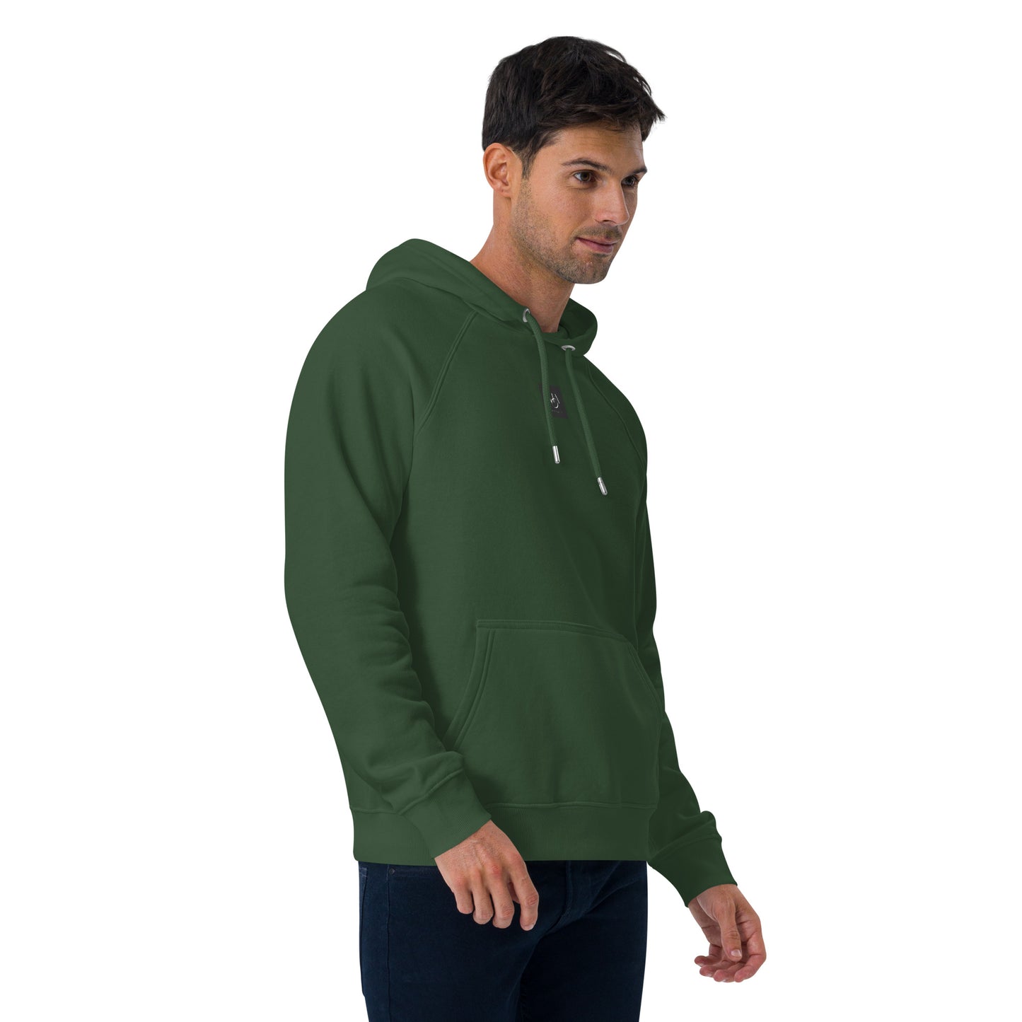 Unisex eco raglan Bottle Green hoodie