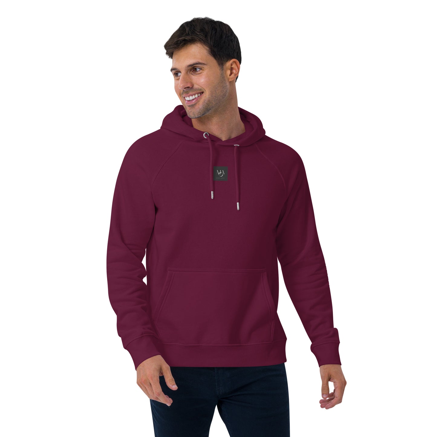 Unisex eco raglan Burgundy hoodie