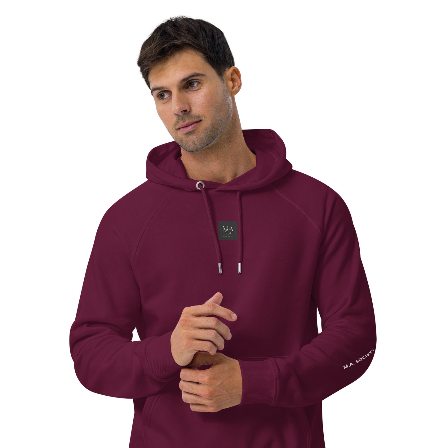 Unisex eco raglan Burgundy hoodie