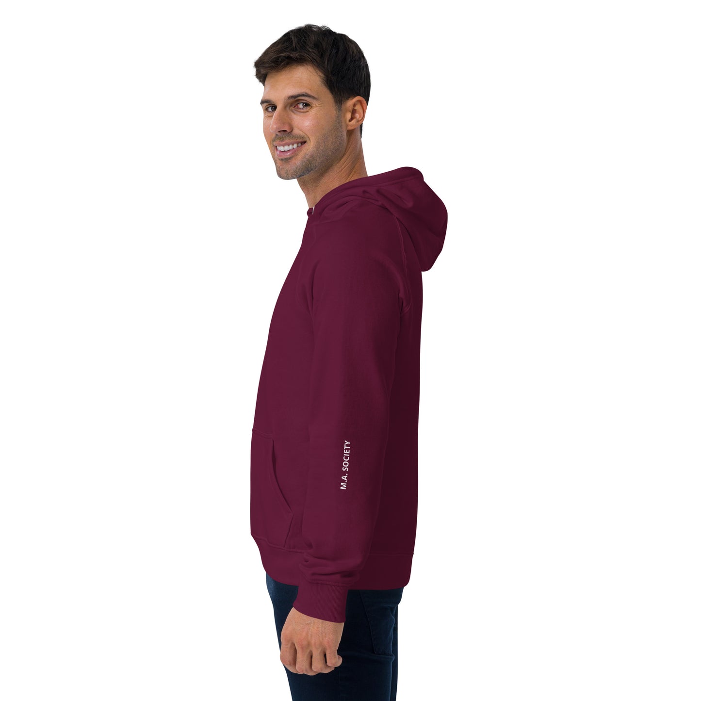 Unisex eco raglan Burgundy hoodie